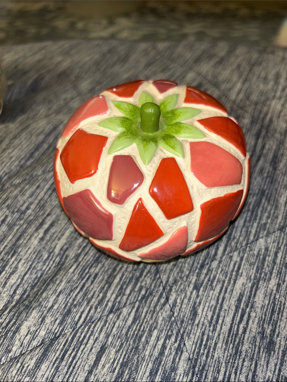 Grasslands Road Red Mosaic Ceramic Tomato Accent with Green Stem - Picture 6 of 10